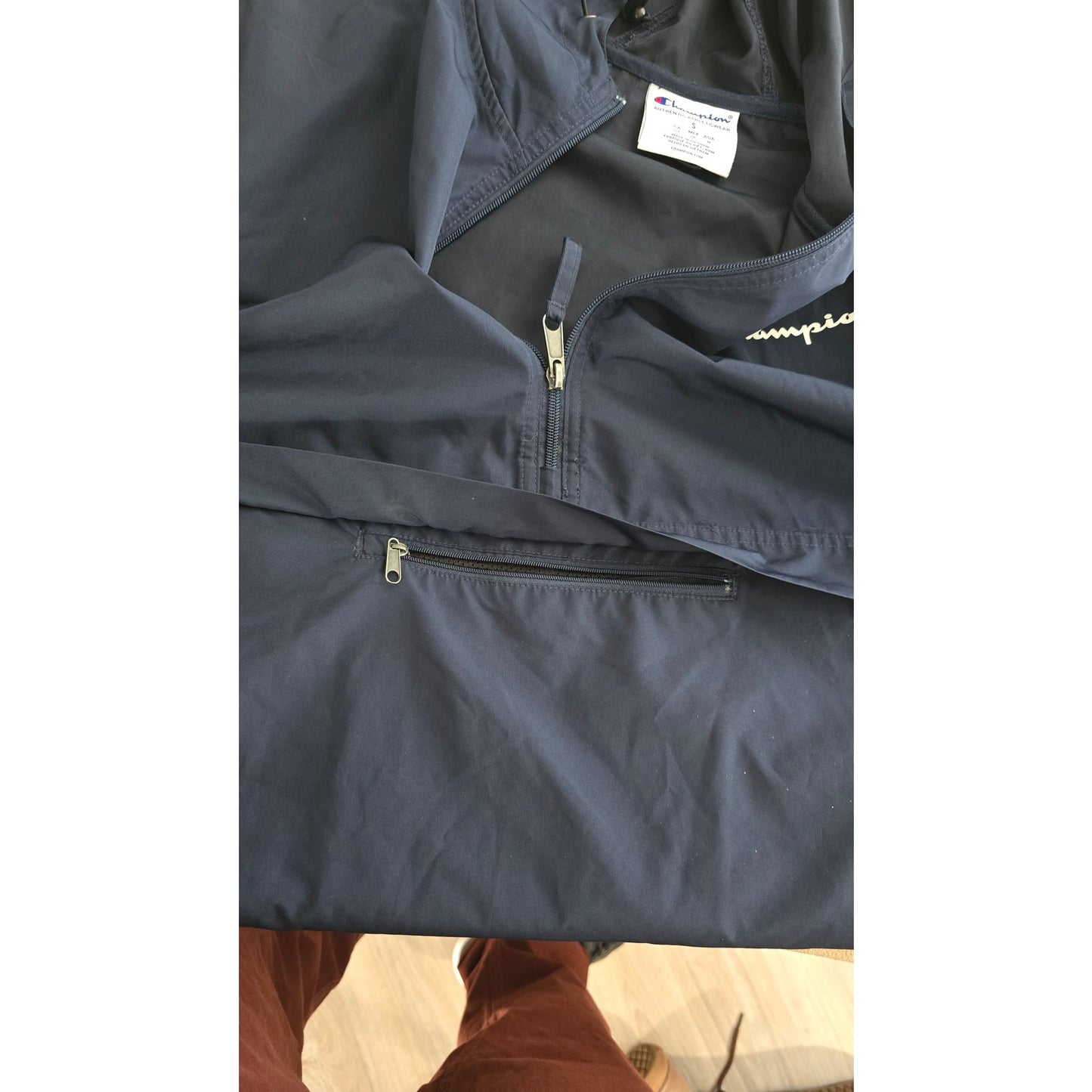Champion 1/4 Zip Navy Pullover Windbreaker Hoodie – Men’s Size Small