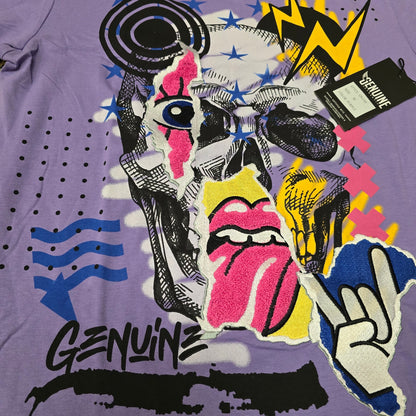 Genuine Purple Graphic Tee – Lightning Skull Pop Art (M)