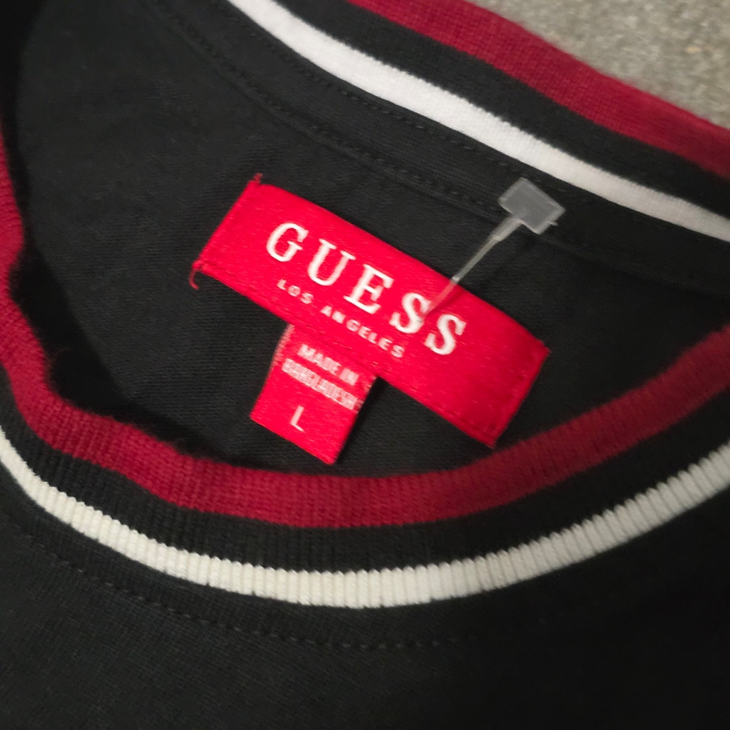 GUESS Los Angeles Black Red Colorblock Ringer Tee - Size Large