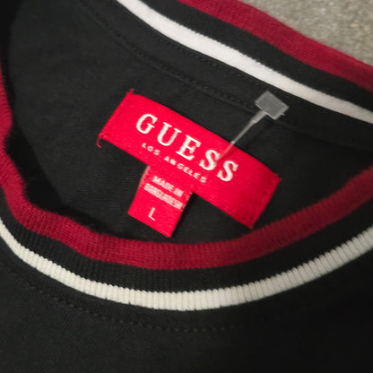 GUESS Los Angeles Black Red Colorblock Ringer Tee - Size Large