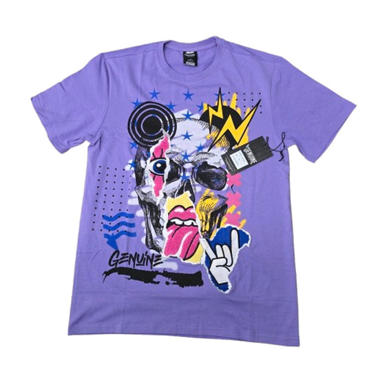 Genuine Purple Graphic Tee – Lightning Skull Pop Art (M)