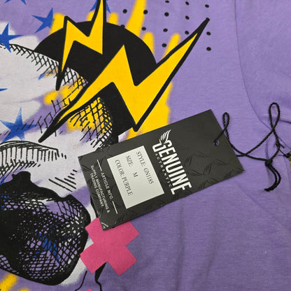 Genuine Purple Graphic Tee – Lightning Skull Pop Art (M)