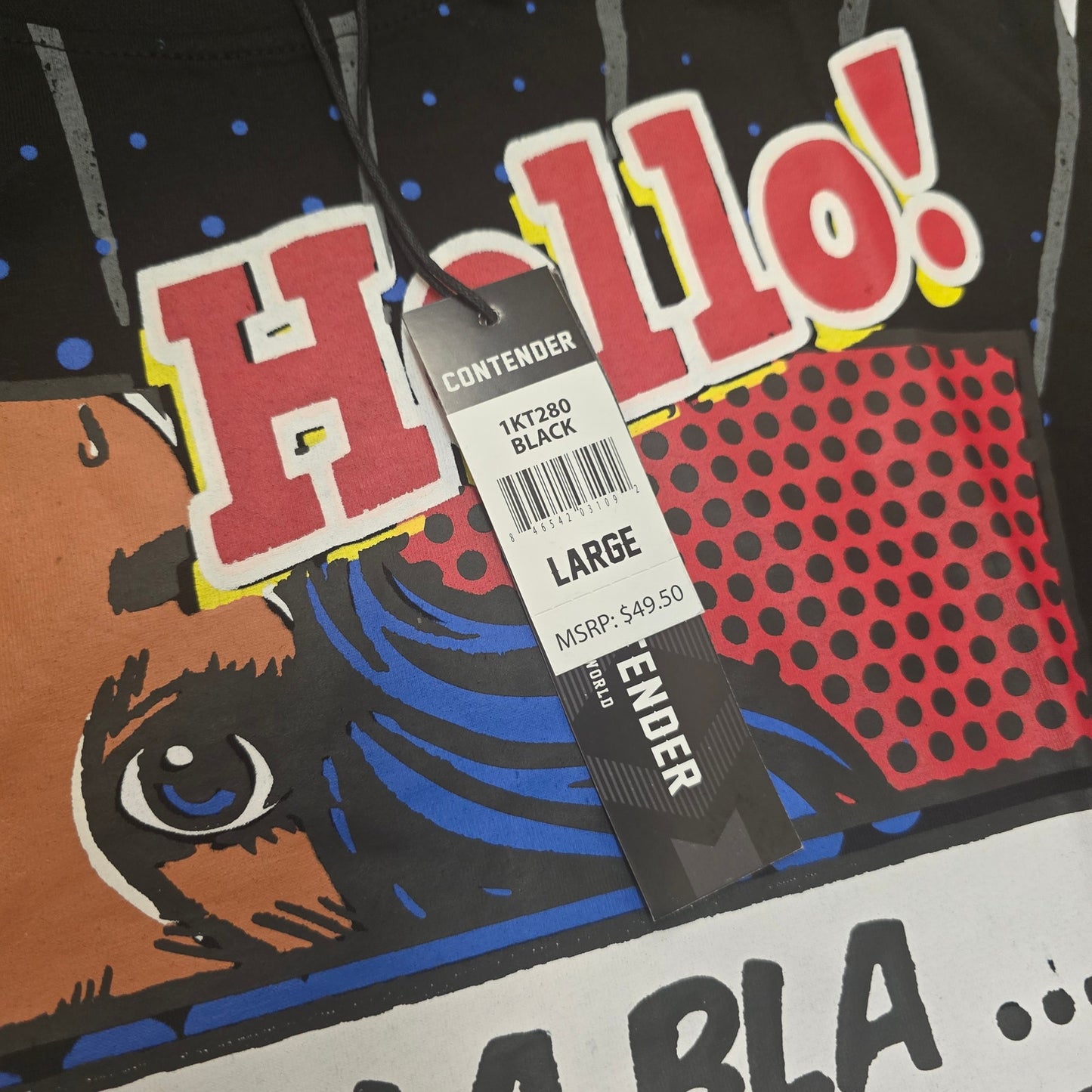 Contender Pop Art Comic Tee – “Hello! Wow!” Graphic (L)